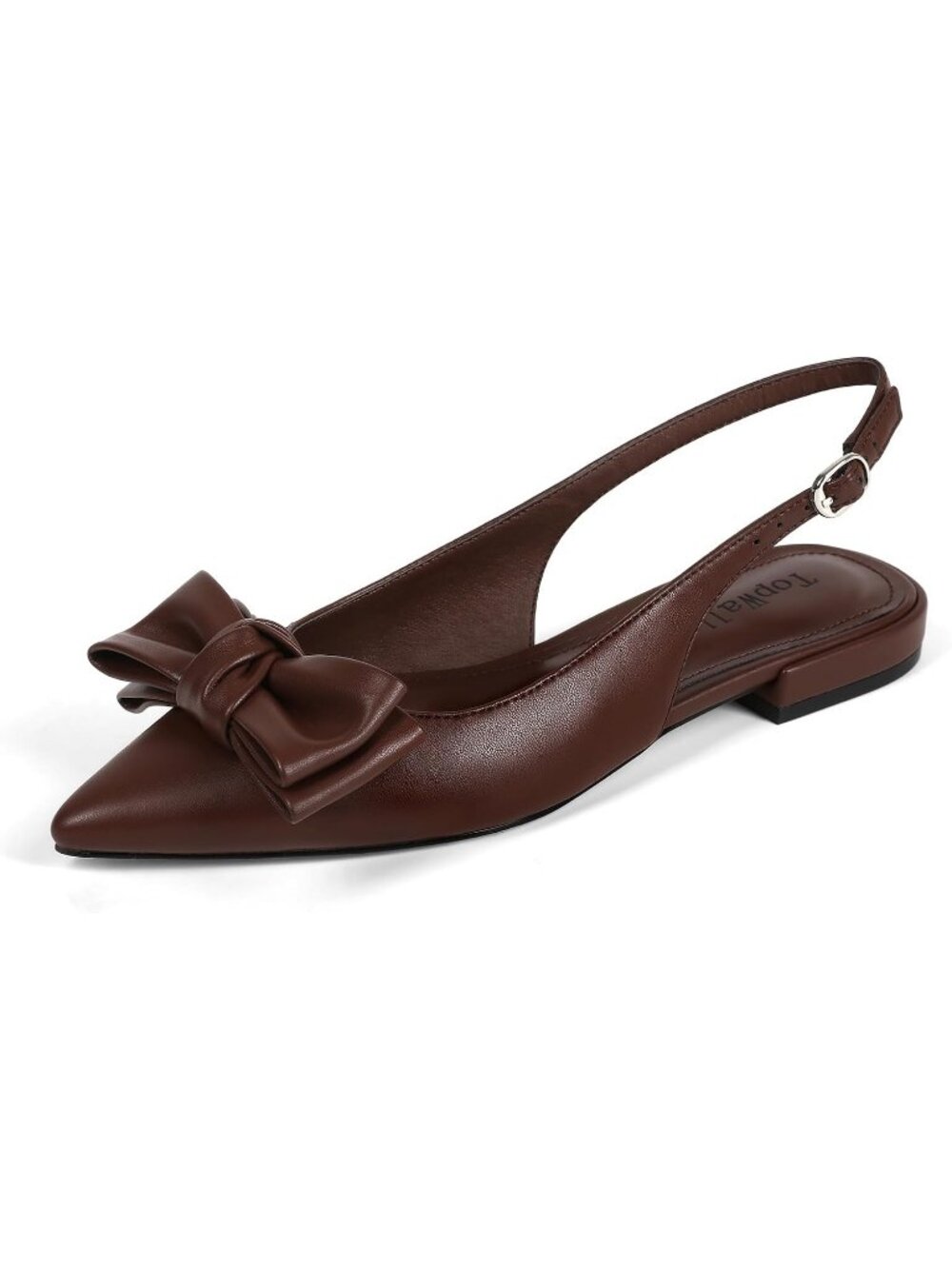 Women's Brown Slingback Pointed Toe Ballet Flats Bow & Buckle Causal Party Shoes